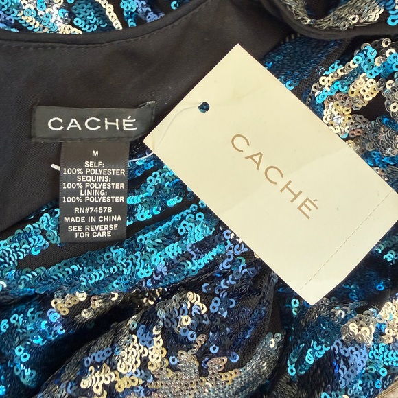 VTG CACHÉ Midi Dress Sequin Blue/Silver Zipped Closure Sz M Stunning Luxury - Picture 16 of 16